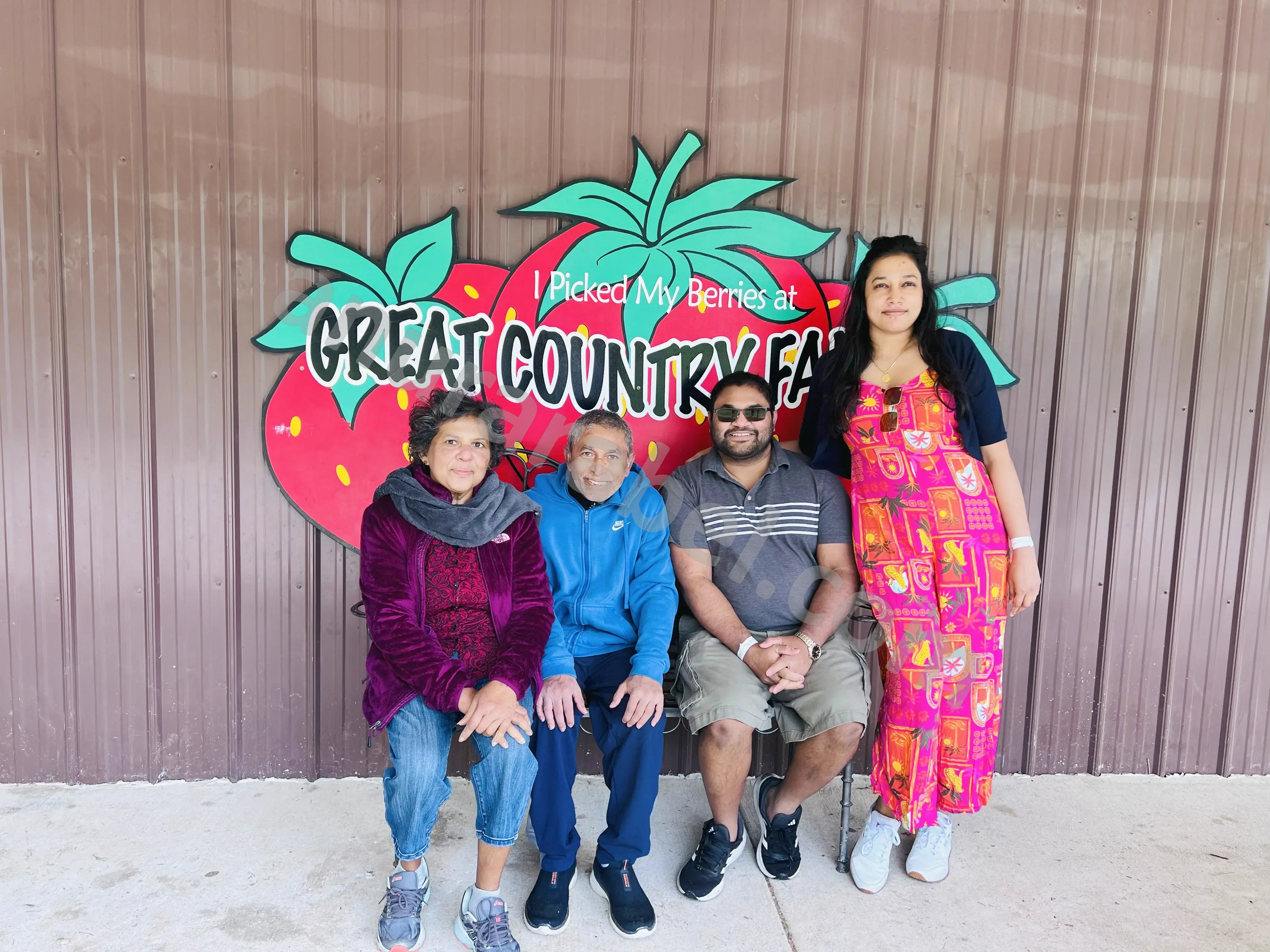 Anura with family Jayamini, Chamara, and Ruwanthi for Strawberry picking at Great Country Farms in Bluemont, Virginia