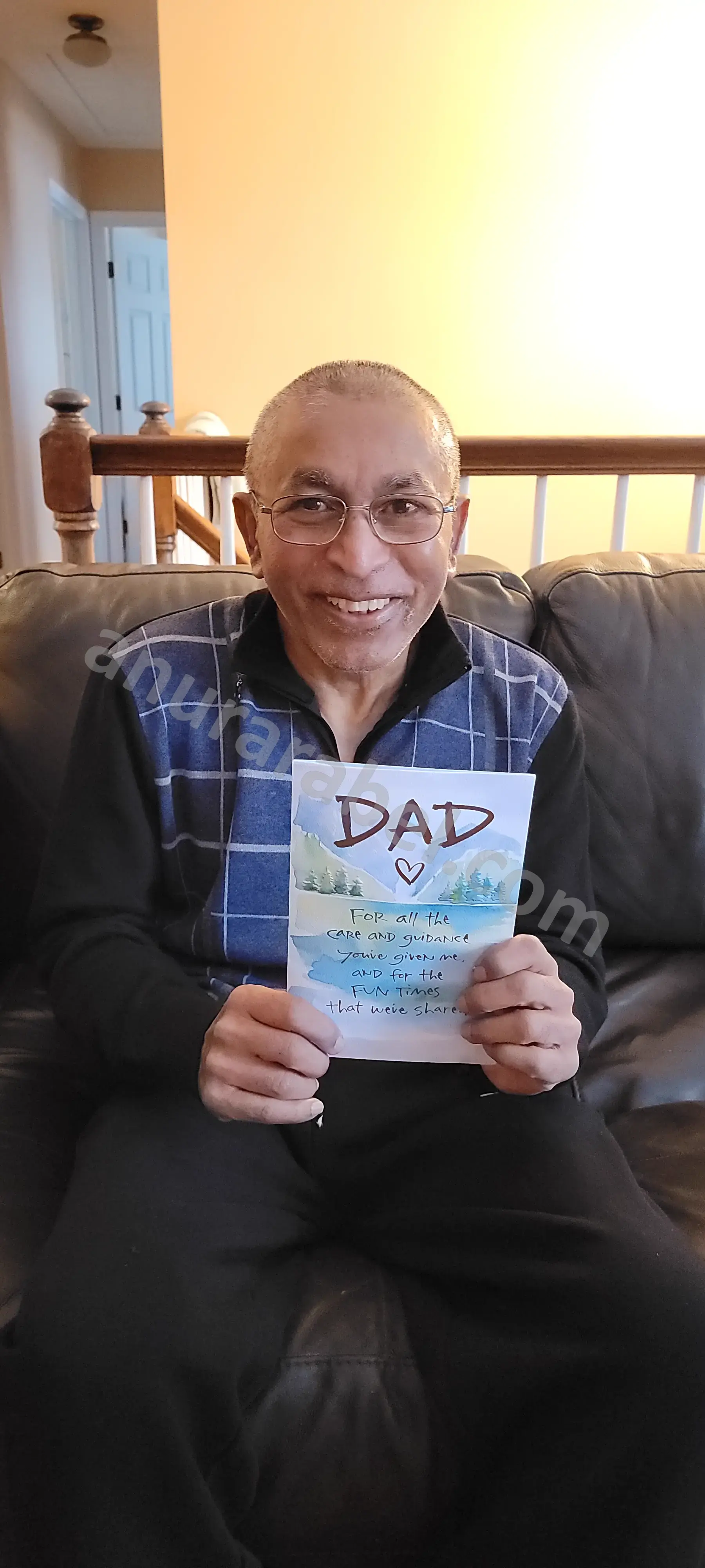 Anura with Birthday card given by Jayamini, Chamara, and Ruwanthi on his 68th Birthday 2025