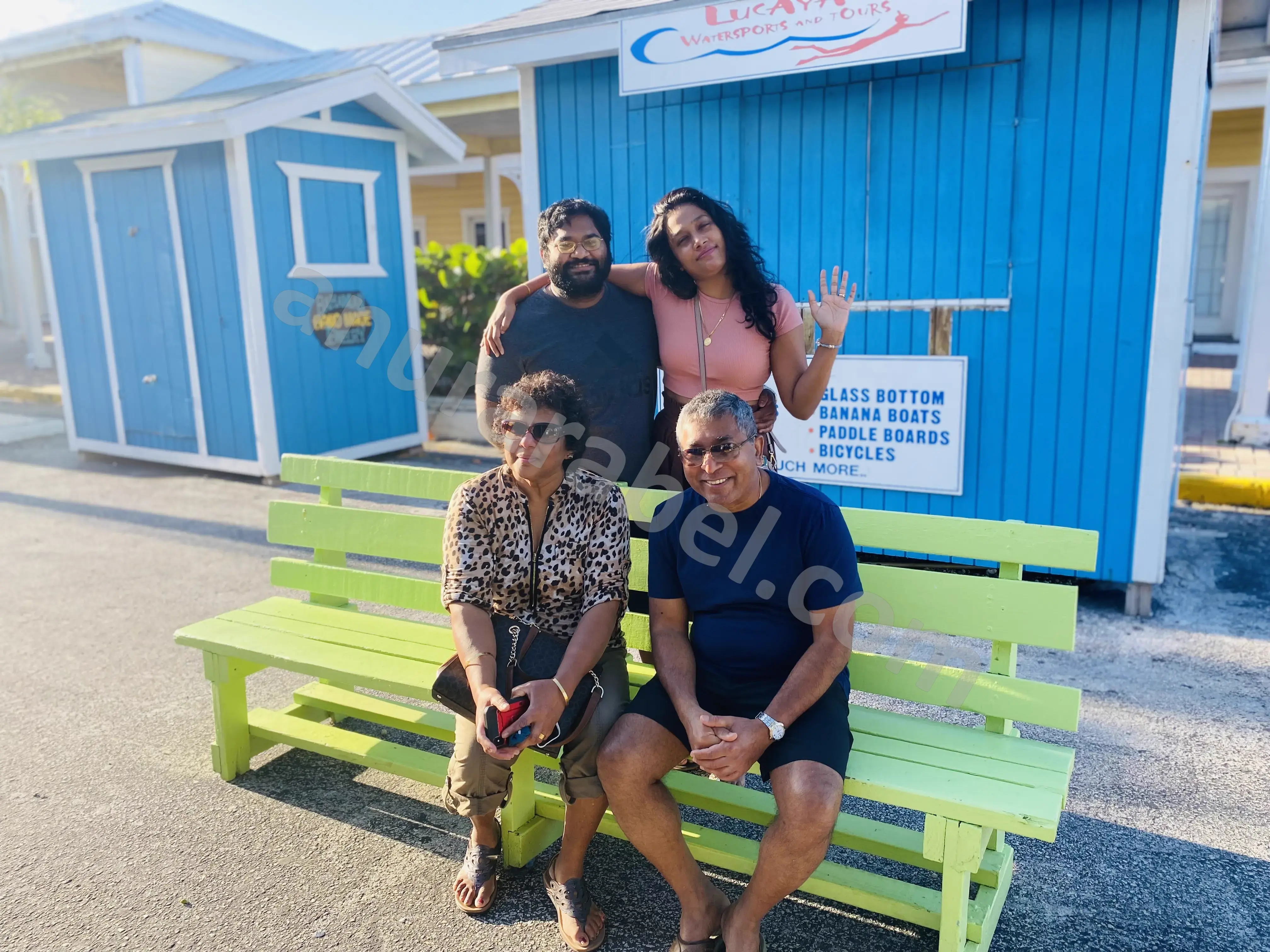 Anura with family Jayamini, Chamara, and Ruwanthi at Port Lucaya in Grand Bahama, Bahamas
